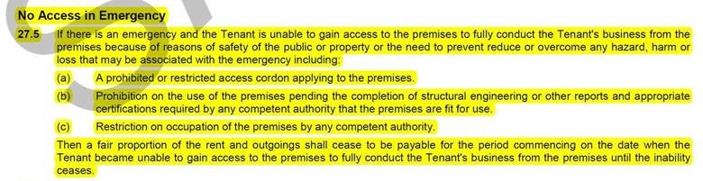 ADLS Lease clause 27.5 no access in emergency